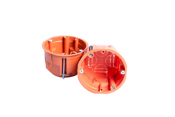Orange plastic electrical box, junction box, isolated