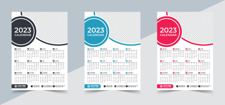 Monthly Wall calendar template for 2023 year. Week Starts on Sunday. Wall calendar in a minimalist style	