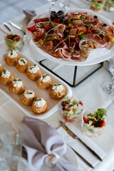 welcome buffet with alcohol and snacks