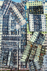 Obraz premium Abstract collage with fragments of multi-storey residential buildings
