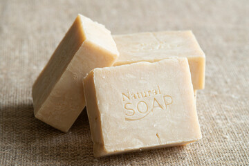 Handmade Soap closeup. Natural Soap making. Soap bars closeup. Spa treatments, skin care concept