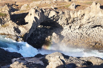 Rainbow at Godafoss Waterfall ( 12m tall and 30m wide) near Akureyri in Northern Iceland