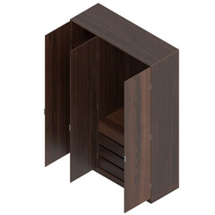 3D rendering illustration of a three-door wardrobe