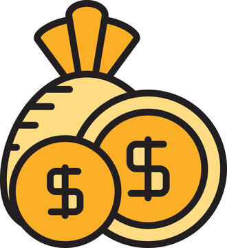dollar coins and money sack icon