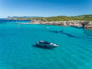 Fototapeta na wymiar Luxury Powerboat Moored in Ibiza
