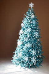 blue ice christmas tree with silver star, made by AI, artificial intelligence