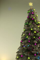 christmas tree with pink and green ornaments with star, made by AI, artificial intelligence