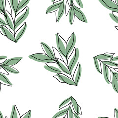 Seamless pattern Doodle plant with colored spot