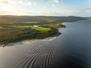 Calm Waters Aerial View of the Scottish Coast at Sunset