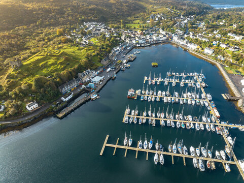 The Fishing Village of Tarbert in Scotland Aerial View