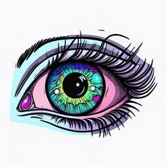 Color female eye cartoon style. hand drawn illustration
