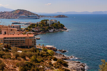 Fototapeta na wymiar Kusadasi Harbour and Pigeon Island. Aegean coast of Turkey.