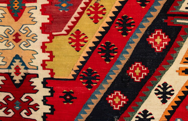 Colourful patterns on the Pirot carpets, Serbia