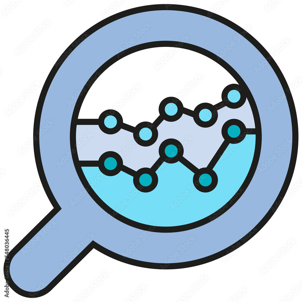 Wall mural magnifier glass and data graph icon