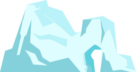 Pieces of ice and snow chunks, big icebergs, severe frost elements for design, snowflakes cartoon style, vector illustration