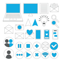 Media and Communication Icon Set with Black and Blue color. Modern Thick Line Style. Suitable for Web and Mobile Icon