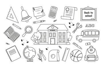 Set of black and white school elements_02