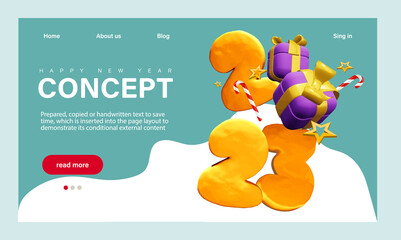 Fototapeta premium Winter Season Holidays, Corporate Party Event Celebration Landing Page Template. Tiny Characters Celebrate New Year at Huge 2023
