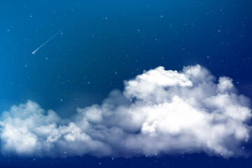 White clouds on a dark night sky with stars