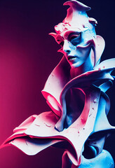 red and blue abstract female statue