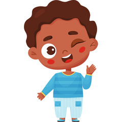 Playful joyful dark-skinned boy winks.   emotion