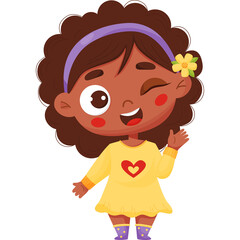 Playful joyful black girl winks.   emotion