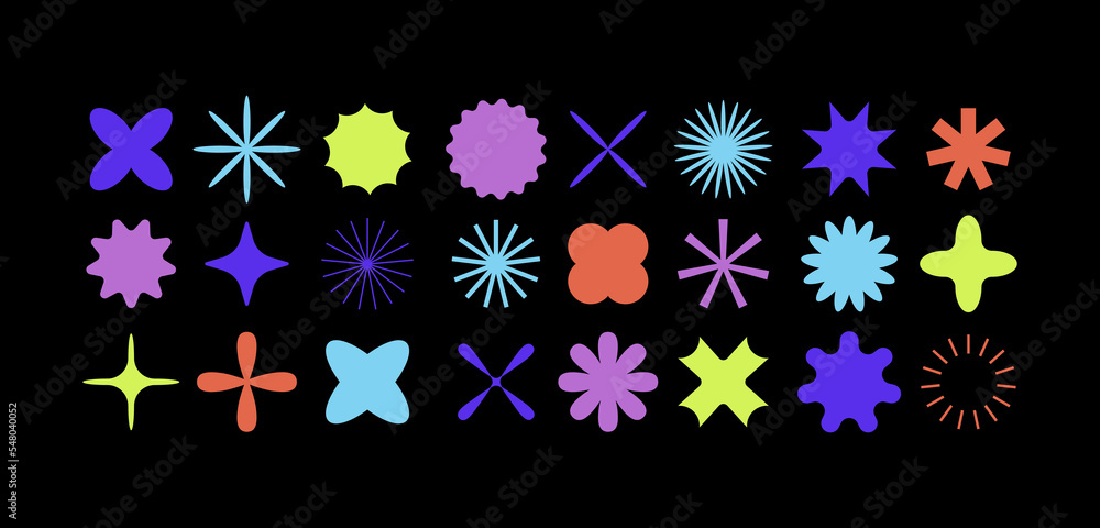 Wall mural vector set of different geometric shapes and elements. brutalist design icons and signs. basic forms