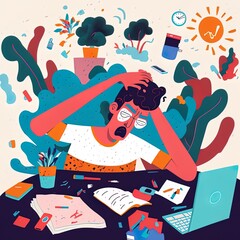 Flat illustration of person being overwhelmed