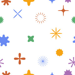 Obraz premium Vector seamless pattern with different geometric shapes and elements. Brutalist design icons and signs. Basic forms