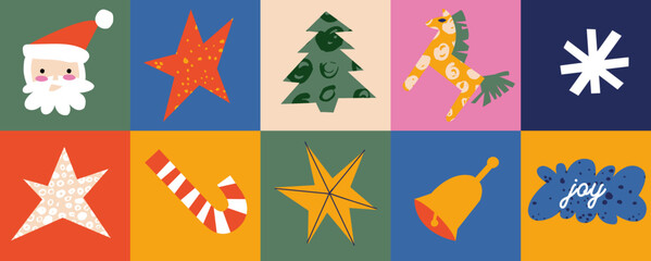 Obraz na płótnie Canvas Vector set of colorful traditional Christmas icons in contemporary modern trendy style.
