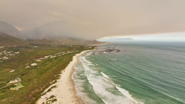 Aerial of sea waves in Betty's Bay close to Cape Town, South Africa.