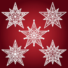 Openwork Christmas star. Template for laser cutting of paper, wood, metal. For the design of Christmas and New Year decorations, Christmas decorations, postcards, interior decorations, stencils, silks - obrazy, fototapety, plakaty