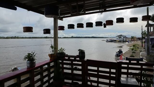 VIEW FROM THE BALCONY OF A HOUSE TO THE SEASIDE OF THE CITY OF CAREIRO DA VARZEA ON THE FLOOD OF THE AMAZONAS RIVER