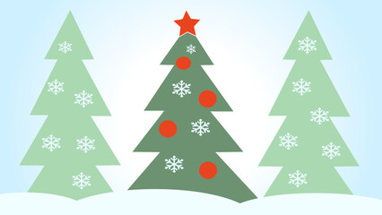 Christmas tree and snowflakes in the black background