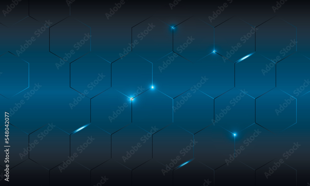 Poster Light glow blue background. Medical and technology and science concept. Abstract hexagonal pattern. Vector illustration