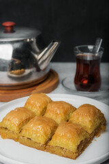 Turkish sweet - pistachio baklava and Turkish tea.