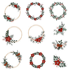 set of isolated christmas wreath
