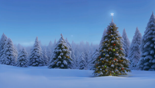 Chrismas background, ornaments and christmas tree, 3d render