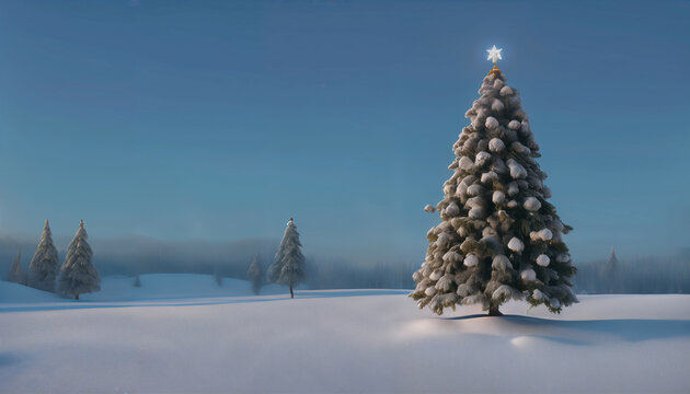 Chrismas background, ornaments and christmas tree, 3d render