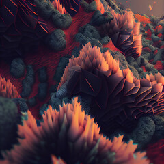 Alien Landscapes full of geometric low poly plants and terrain