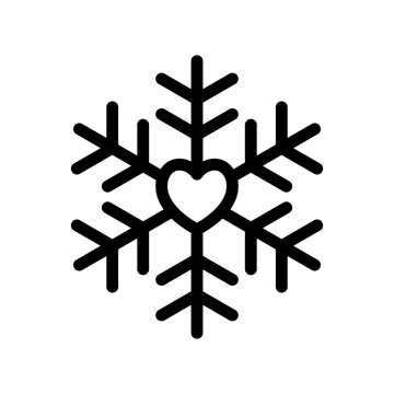 Snowflake with heart outline icon. Vector graphics