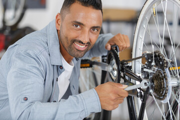 happy man with fixed bike