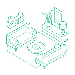 Isometric Living Room Outline Illustration