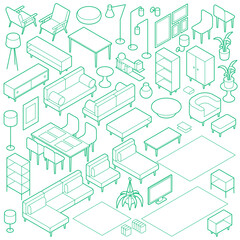 Isometric Living Room Outline Furniture Set