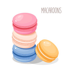 Cartoon macaroons in different flavors. Vector illustration