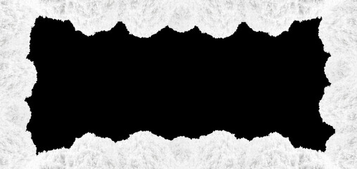 Horizontal rectangular frame with white snowhills on black background. Template for holiday gift cards. Christmas night.