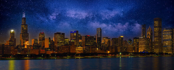 Chicago Lakefront Skyline Milkway Composite