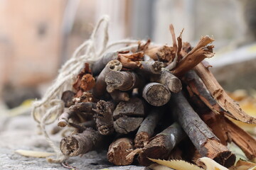 Leña, invierno
Troncos ordenados, atados con una cuerda
Estilo de vida rural