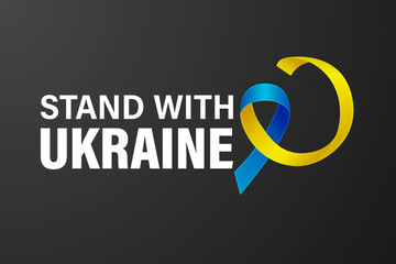 Stand with Ukraine. Anti War Call with the Smbol of Peace with Blue and Yellow Silk Ribbon. Ukranian Flag Colors. Struggle, Protest, Support Ukraine, Slogan. Vector Illustration