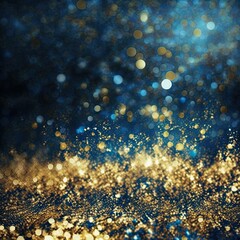 Abstract glitter background with blur and bokeh effect. Blue and yellow gold wallpaper.